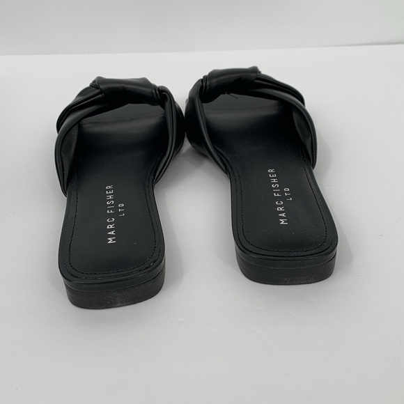 Marc Fisher Mayson slide flat black leather sandal shoe knot square new women 8 - Picture 5 of 6